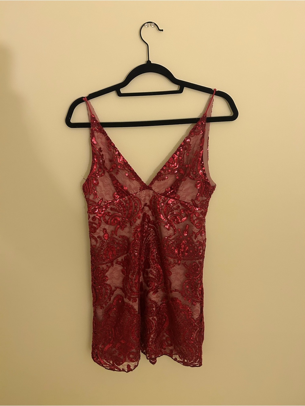 Free People Red Sequined Lace Slip
